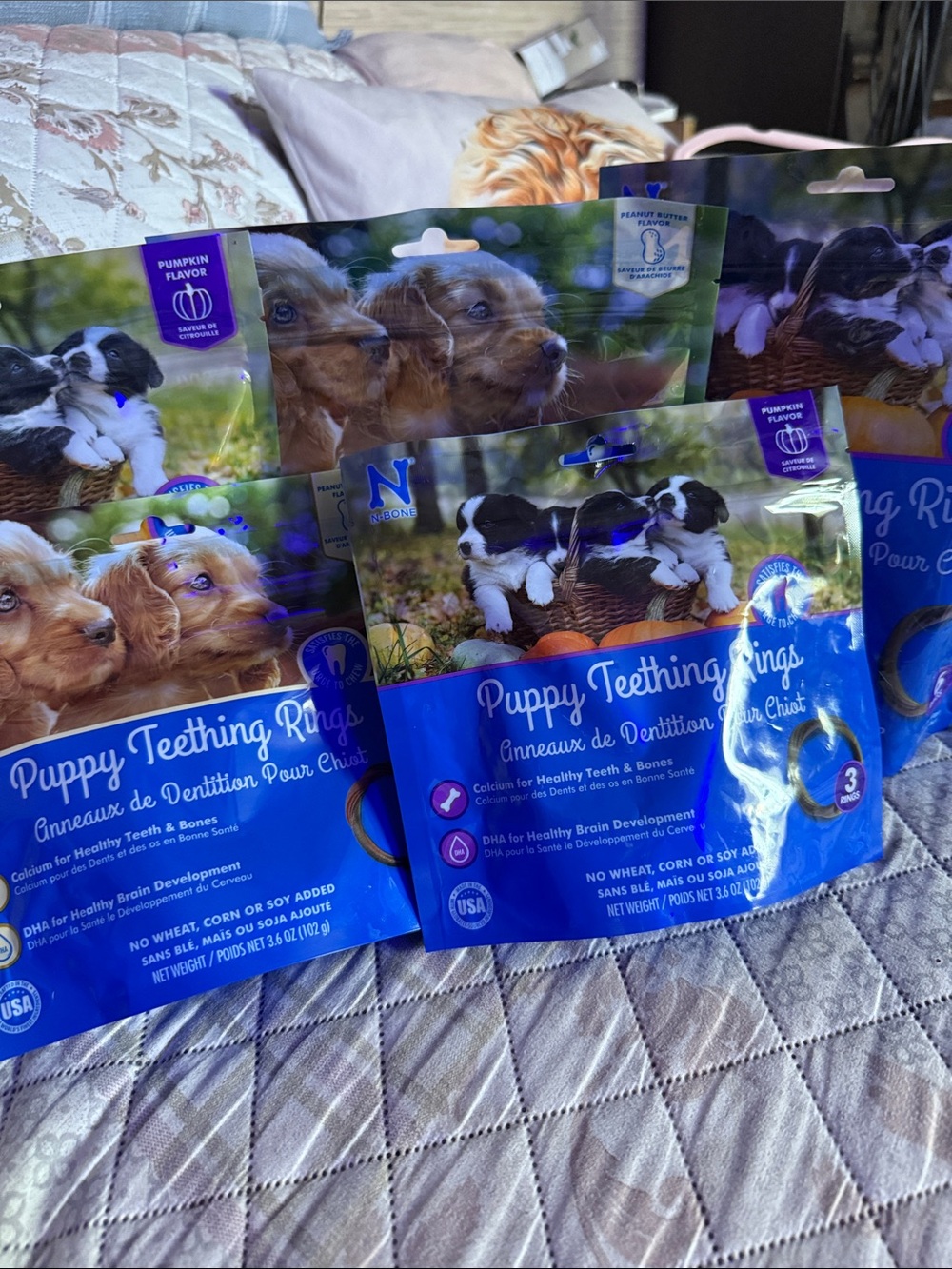 Puppy Teething Rings - Blue Packaging 24 Count Pumpkin and Peanut butter 6 bags
